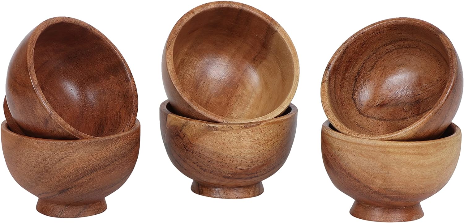 Wood small bowls, Wooden Kitchen Mini Cups for dipping sauce, SSalsa, Prep, salt & Condiments -4 fl oz 3.25 * 2 inches(Set of 6) Wood small bowls, Wooden Kitchen Mini Cups for dipping sauce, SSalsa, Prep, salt & Condiments -4 fl oz 3.25 * 2 inches(Set of 6)